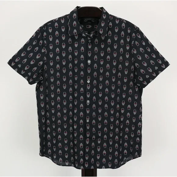 John Varvatos Button Down L Slash Skull Top Hat Print Mens S/S Shirt Rock & Roll - Picture 2 of 10